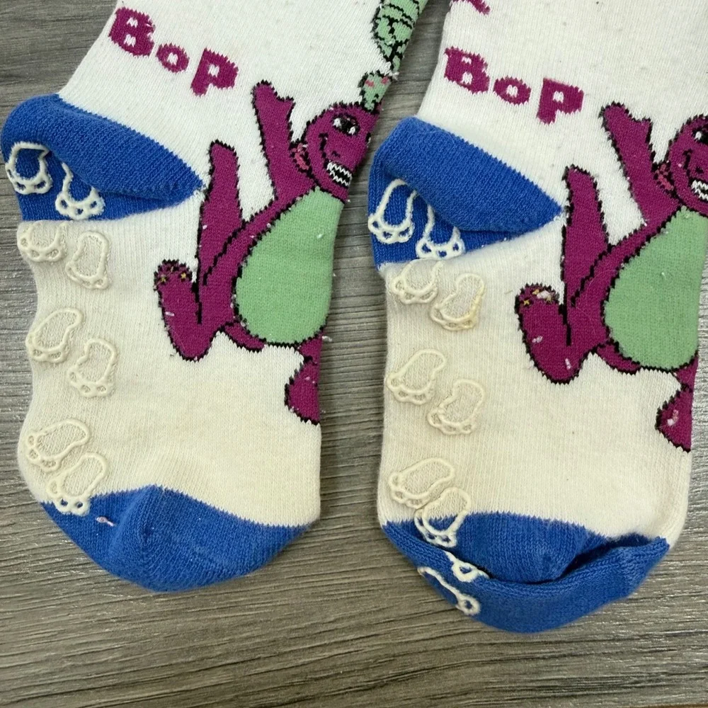Vintage 1990s Barney‎ & Friends Baby Bop Blue White Gripper Socks • Kids